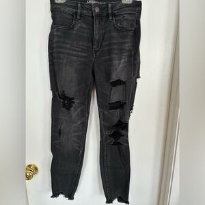 American Eagle Outfitters, high rise jegging, size 8 regulars, distressed denim.